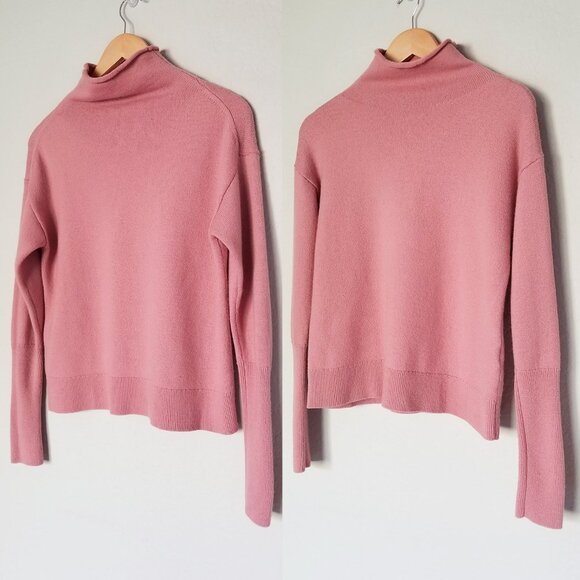 Aritzia Wilfred Cyprie Sweater M 100% Merino Wool Mockneck Jumper Pink Cozy $138 - Picture 3 of 14